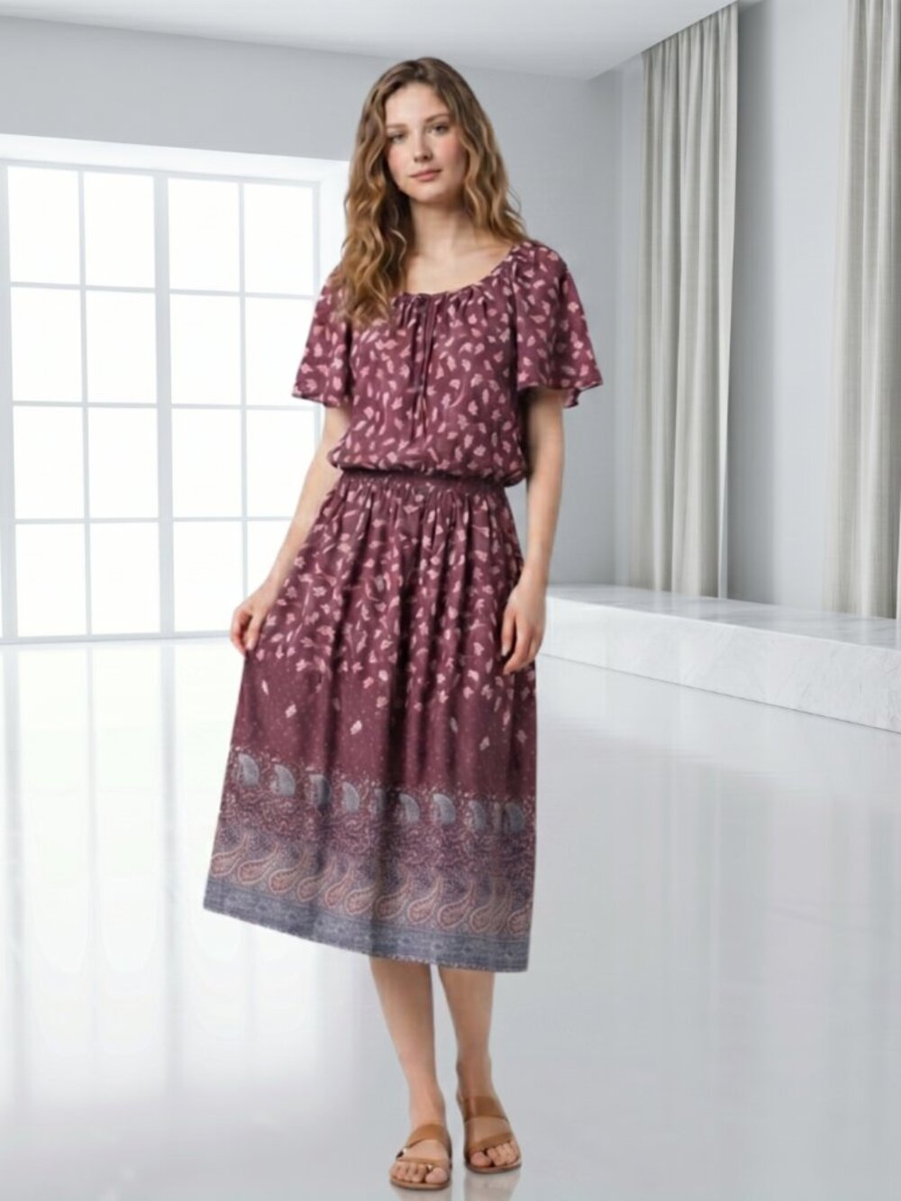 Vintage Sue Brett Paisley Dress ILGWU Union Label Elastic Waist Size 5/6